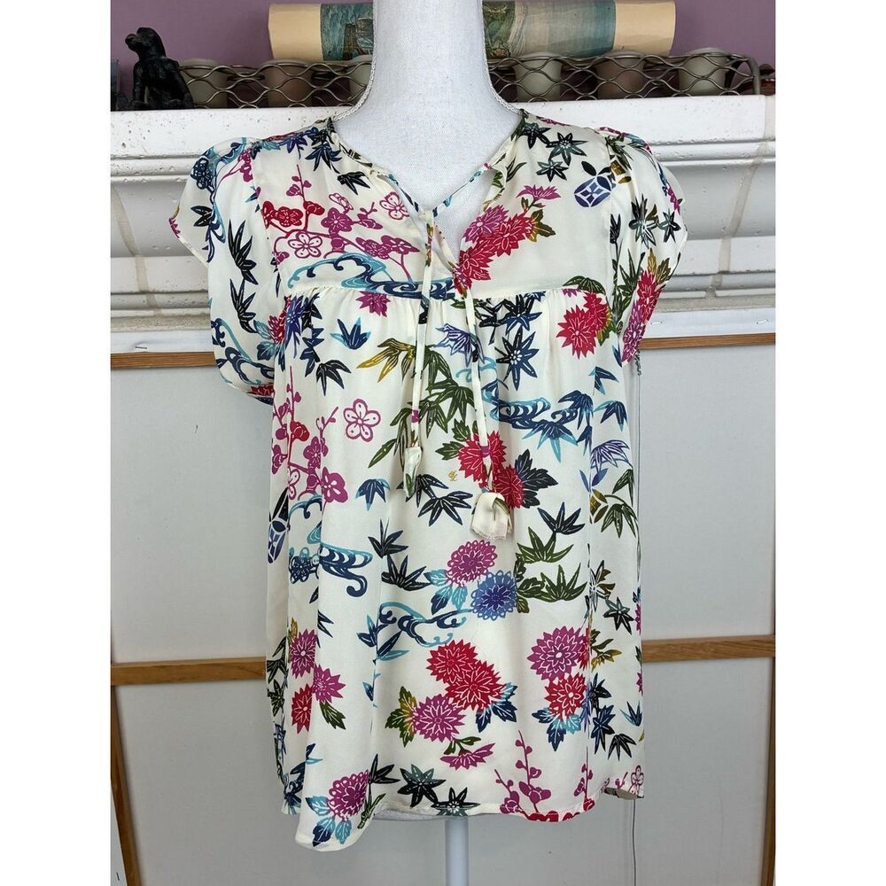 Nieves Lavi Silk Floral Blouse with tassel ties